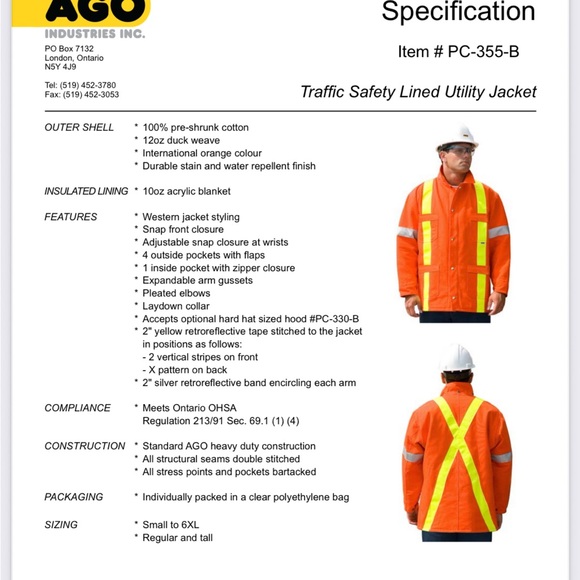 AGO Industries Traffic Safety Blanket Lined Men’s Winter Performance Jacket - Picture 2 of 6